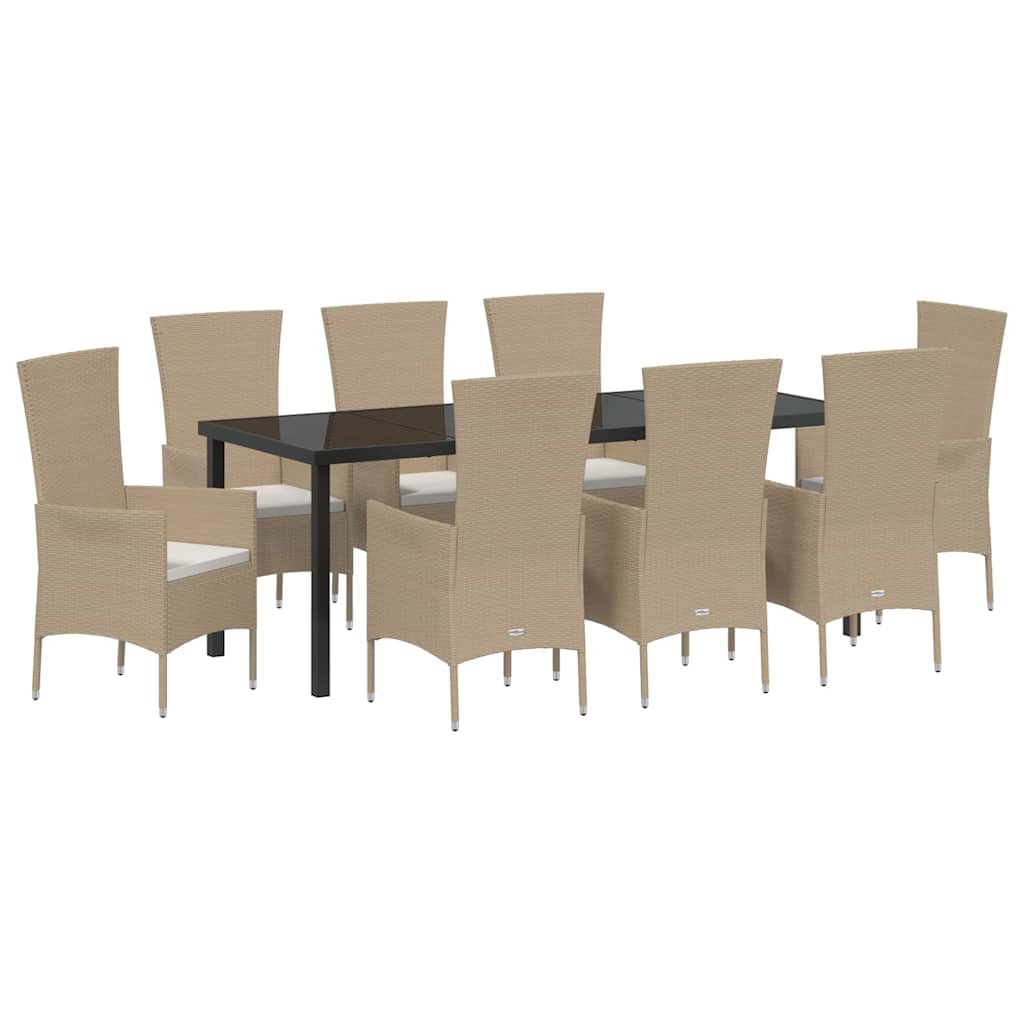 Tuin eettafelset met kussen 9 pcs Beige poly rattan – afbeelding 2