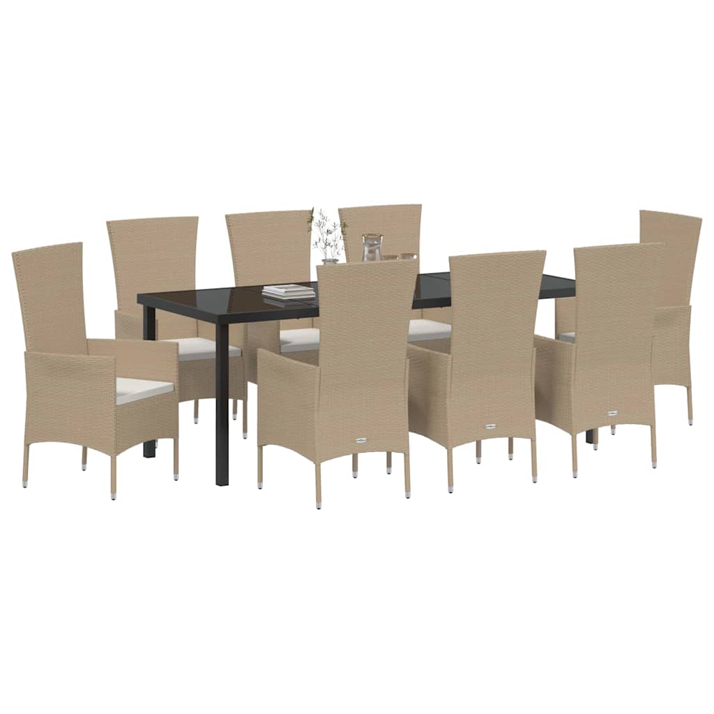 Tuin eettafelset met kussen 9 pcs Beige poly rattan – afbeelding 3