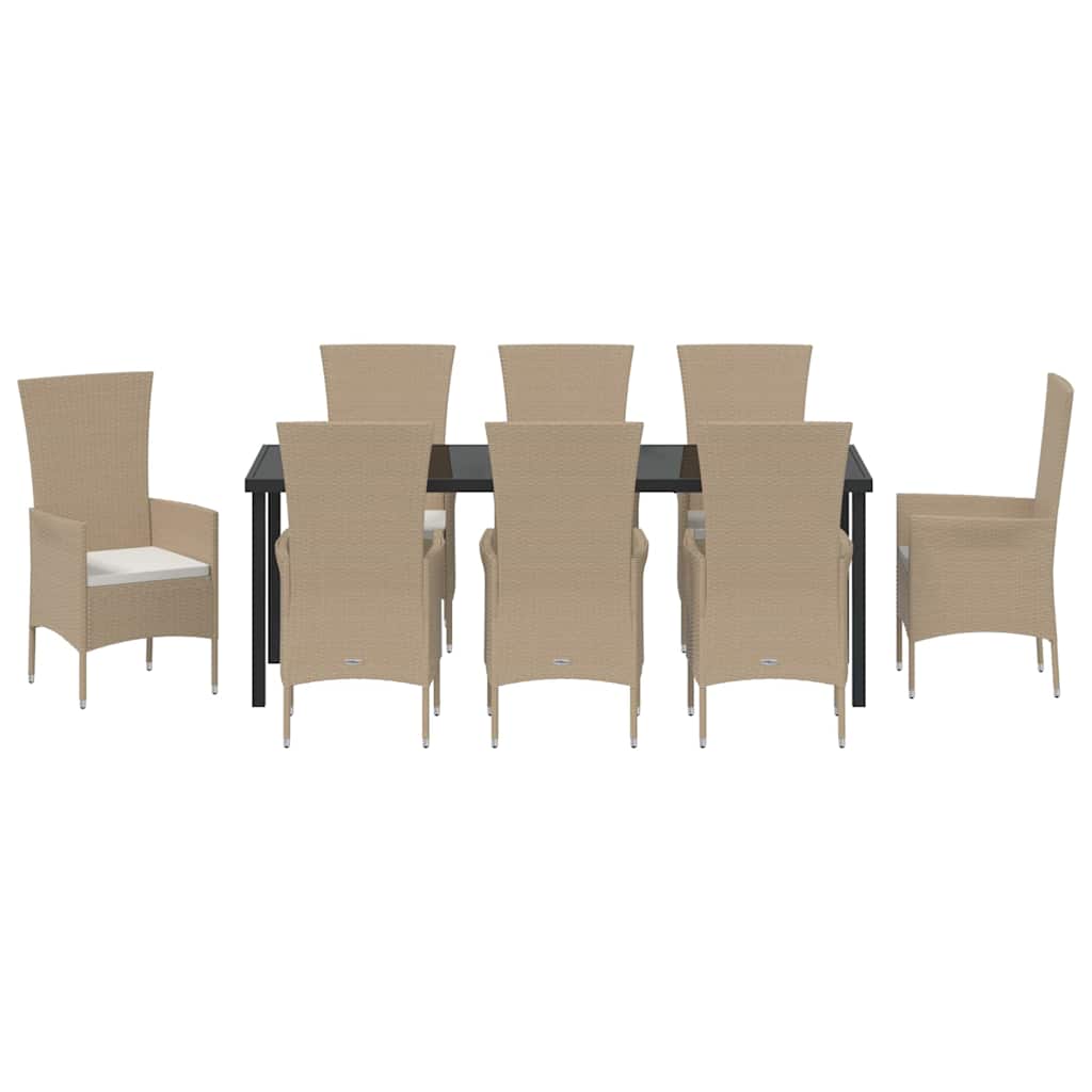 Tuin eettafelset met kussen 9 pcs Beige poly rattan – afbeelding 7