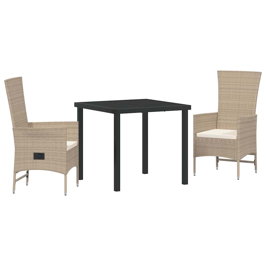 Tuin eettafelset met kussen 3 pcs Beige poly rattan – afbeelding 2