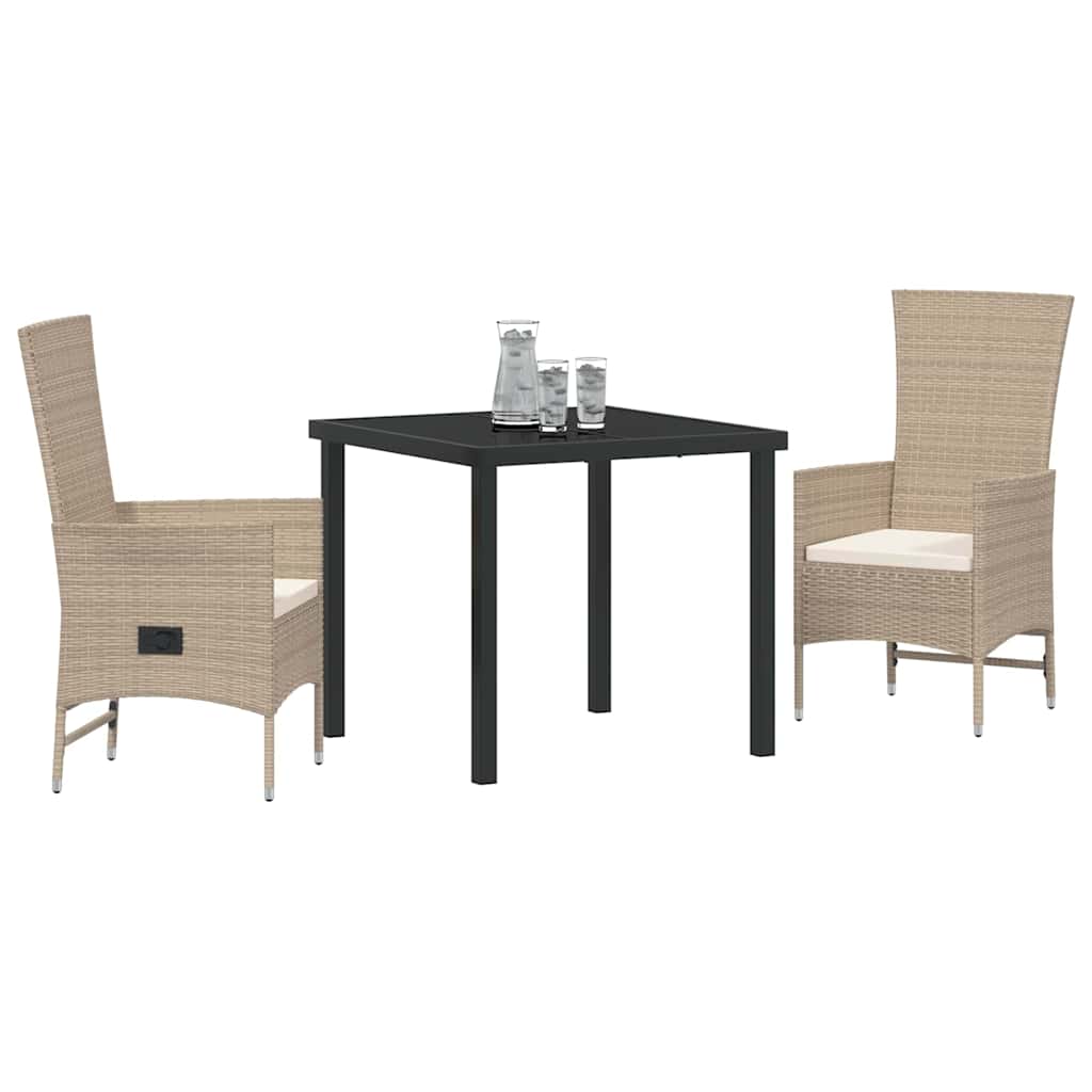 Tuin eettafelset met kussen 3 pcs Beige poly rattan – afbeelding 3