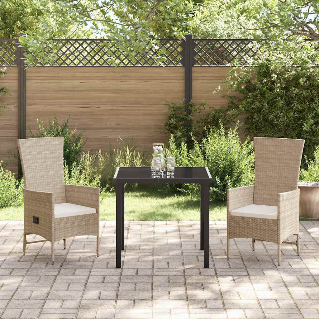 Tuin eettafelset met kussen 3 pcs Beige poly rattan – afbeelding 4