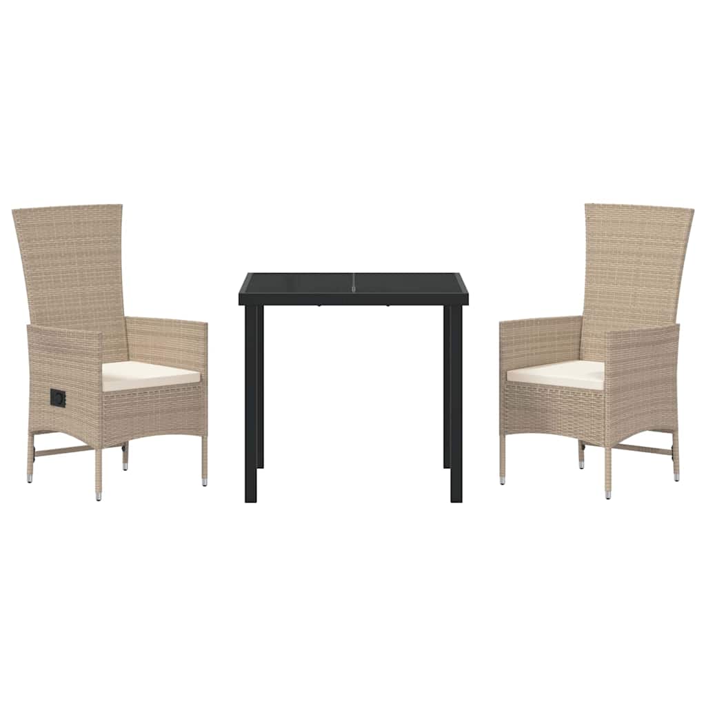 Tuin eettafelset met kussen 3 pcs Beige poly rattan – afbeelding 7