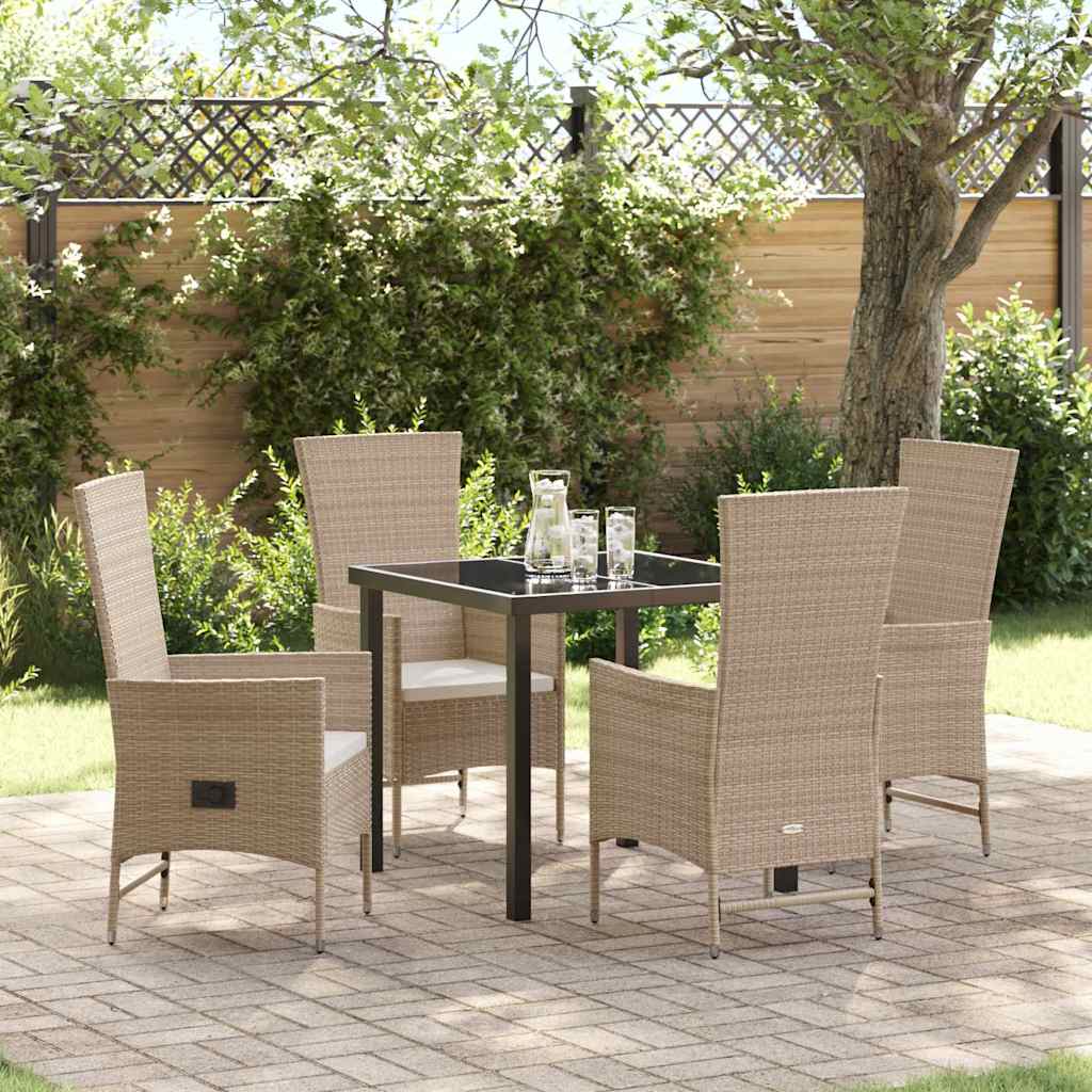 Tuin eettafelset met kussen 5 pcs Beige poly rattan – afbeelding 1
