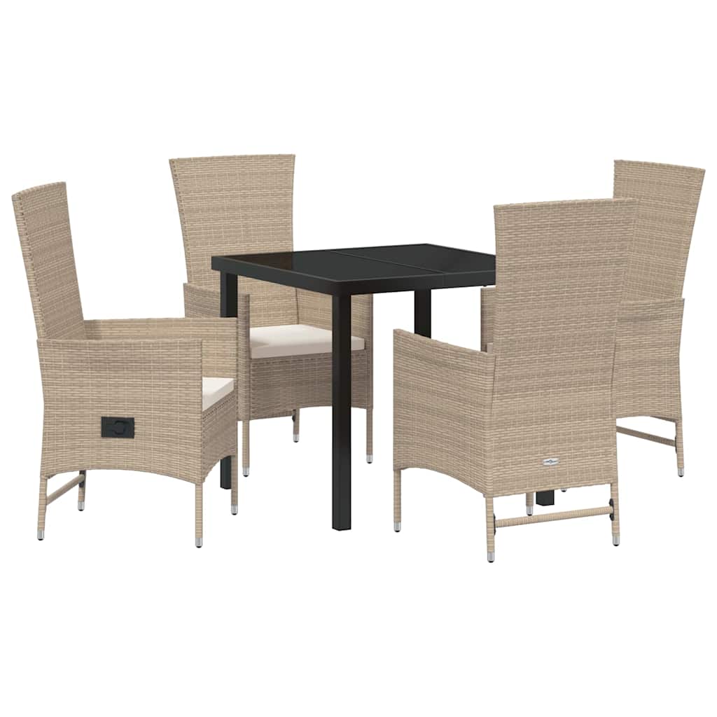 Tuin eettafelset met kussen 5 pcs Beige poly rattan – afbeelding 2