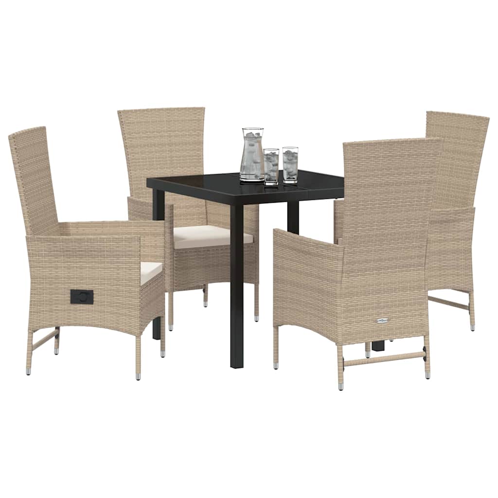 Tuin eettafelset met kussen 5 pcs Beige poly rattan – afbeelding 3