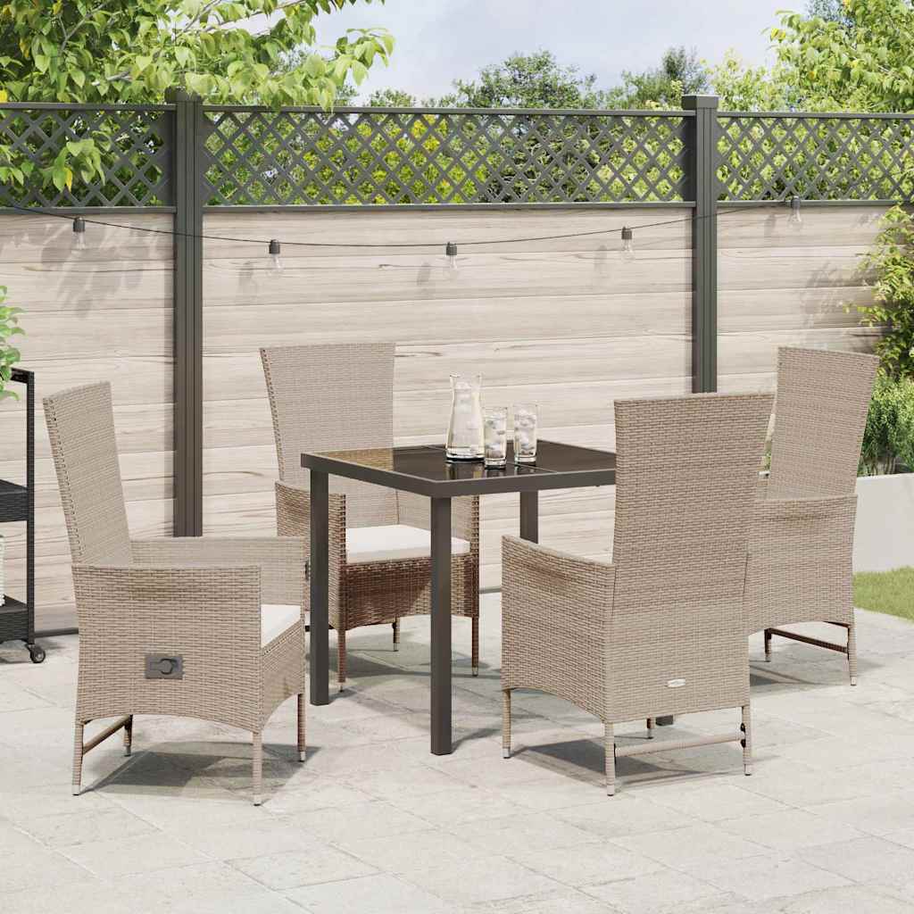 Tuin eettafelset met kussen 5 pcs Beige poly rattan – afbeelding 4