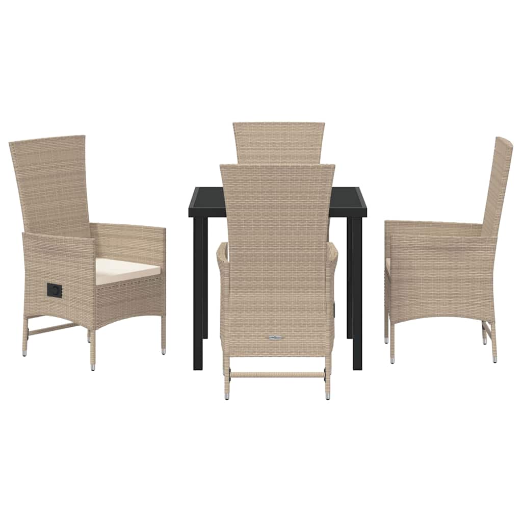 Tuin eettafelset met kussen 5 pcs Beige poly rattan – afbeelding 7