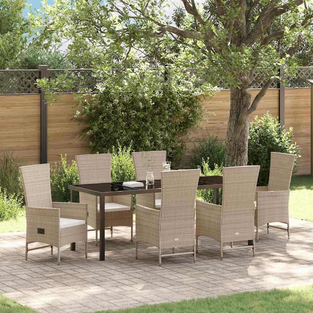 Tuin eettafelset met kussen 7 pcs Beige poly rattan – afbeelding 1