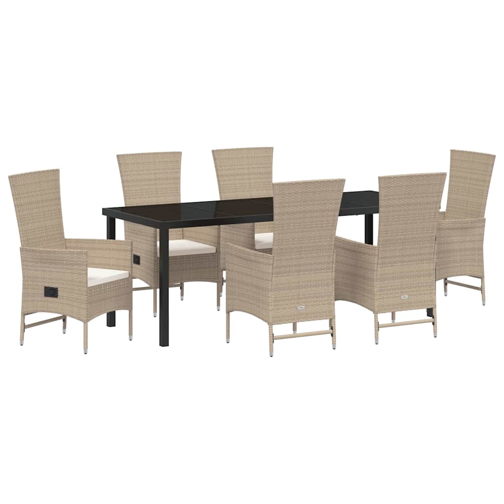 Tuin eettafelset met kussen 7 pcs Beige poly rattan – afbeelding 2