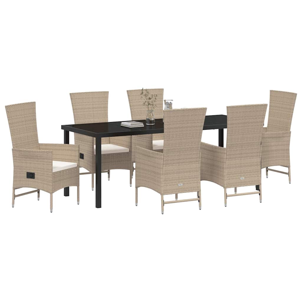 Tuin eettafelset met kussen 7 pcs Beige poly rattan – afbeelding 3