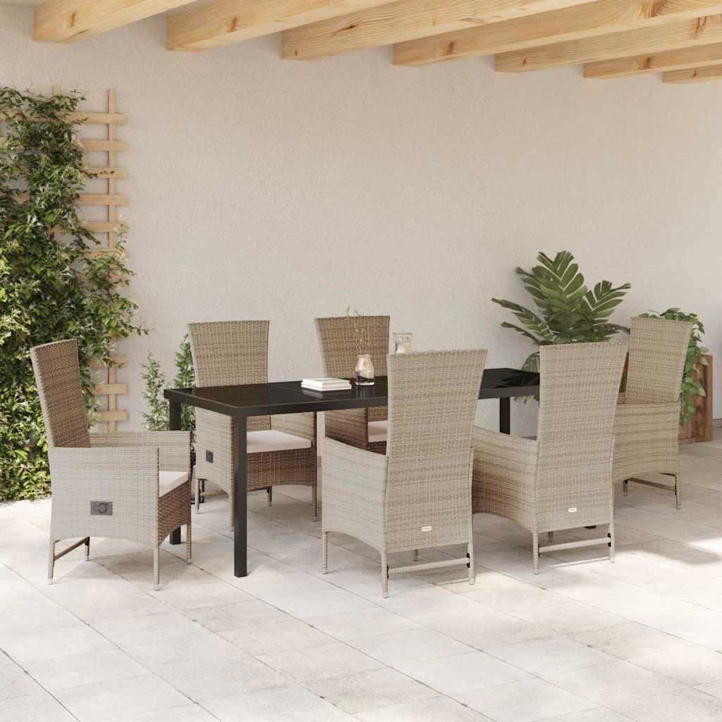 Tuin eettafelset met kussen 7 pcs Beige poly rattan – afbeelding 4