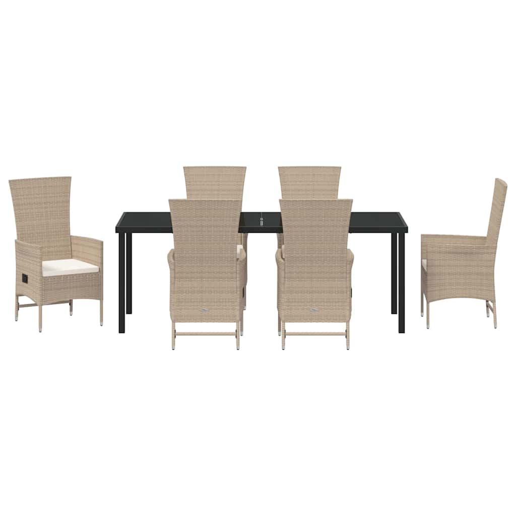 Tuin eettafelset met kussen 7 pcs Beige poly rattan – afbeelding 7