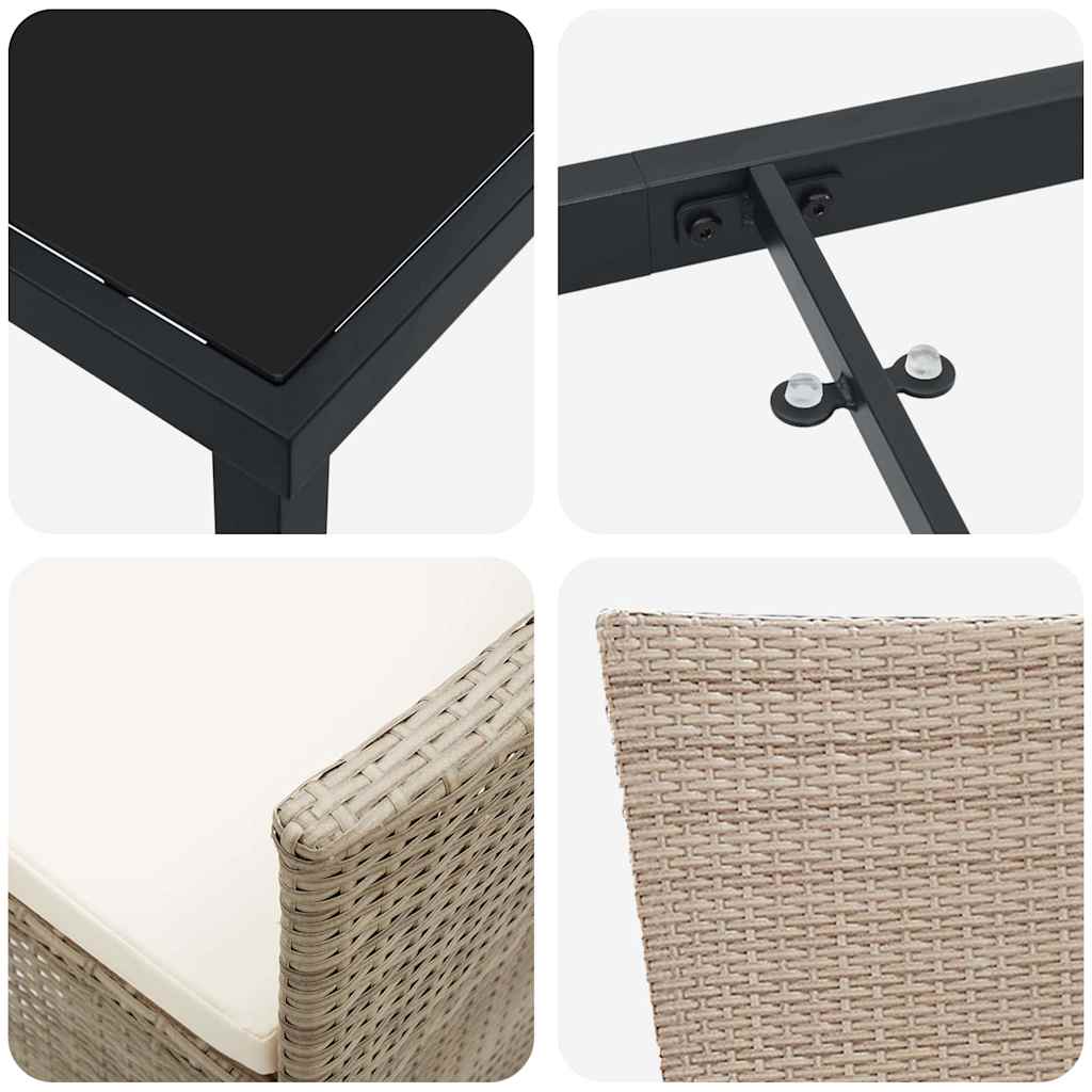 Tuin eettafelset met kussen 7 pcs Beige poly rattan – afbeelding 9