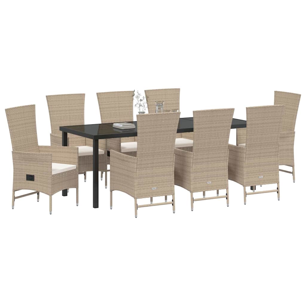 Tuin eettafelset met kussen 9 pcs Beige poly rattan – afbeelding 3