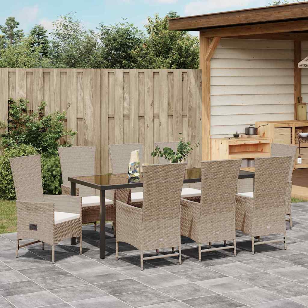 Tuin eettafelset met kussen 9 pcs Beige poly rattan – afbeelding 4