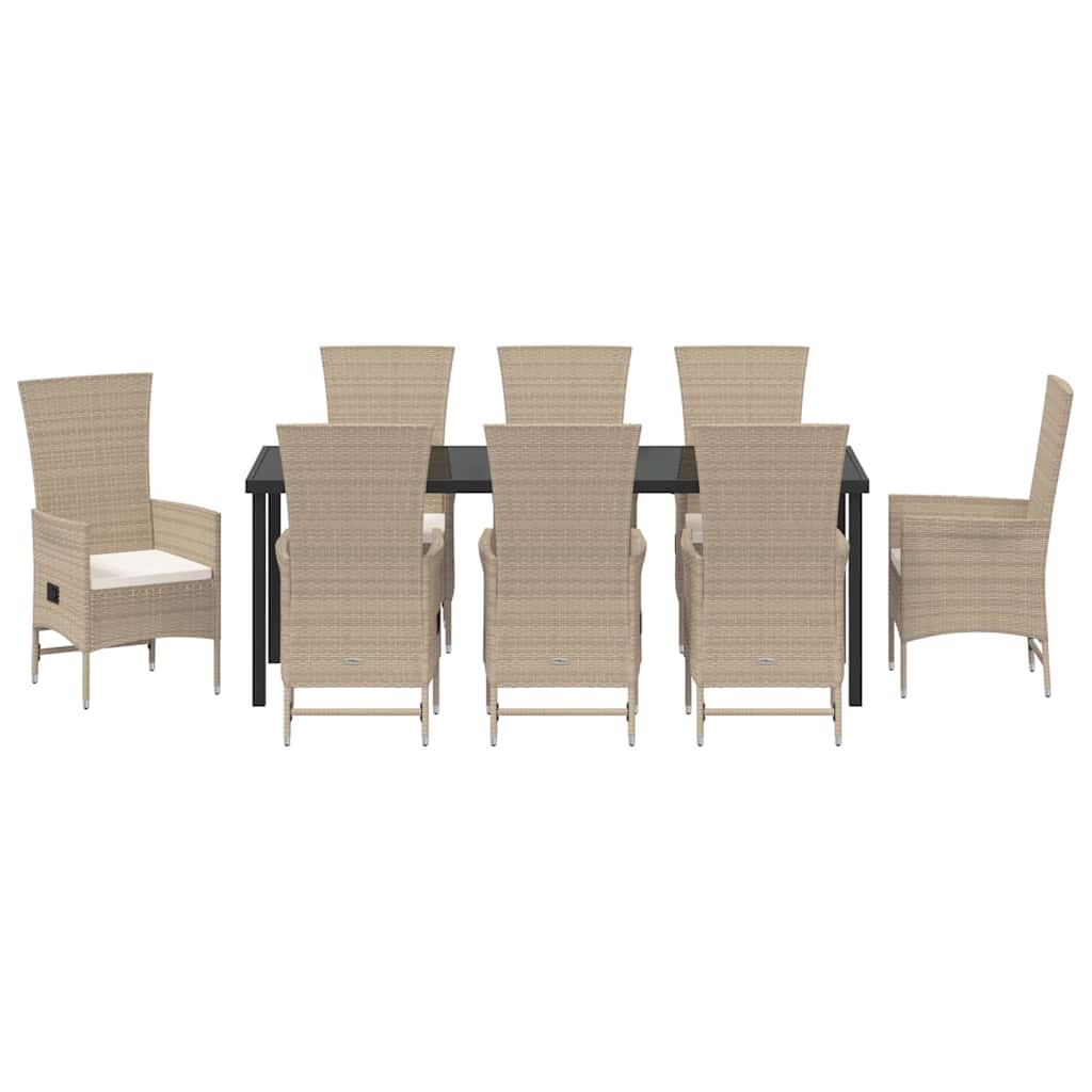Tuin eettafelset met kussen 9 pcs Beige poly rattan – afbeelding 7