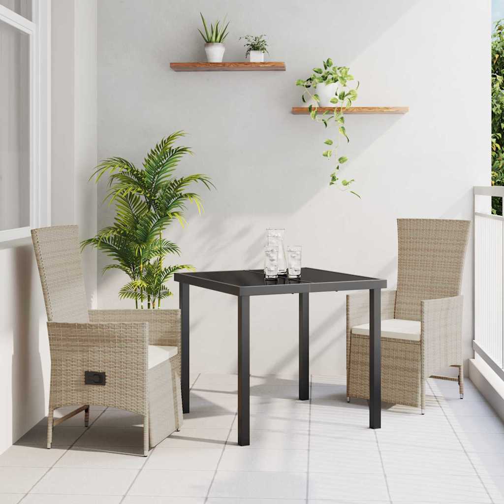 Tuin eettafelset met kussen 3 pcs Beige poly rattan – afbeelding 1