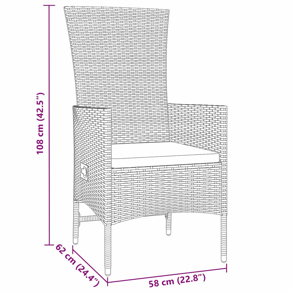Tuin eettafelset met kussen 3 pcs Beige poly rattan – afbeelding 10