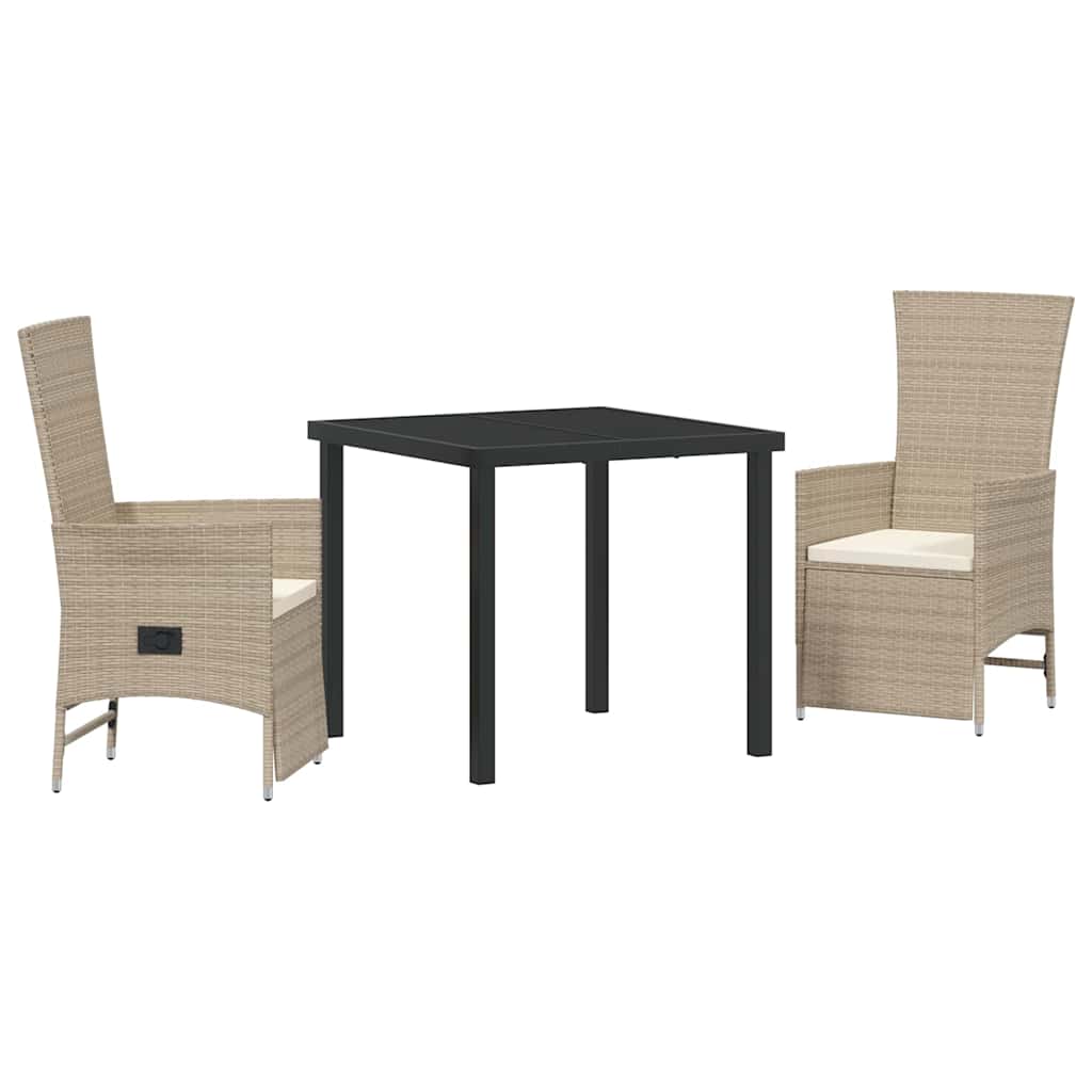 Tuin eettafelset met kussen 3 pcs Beige poly rattan – afbeelding 2