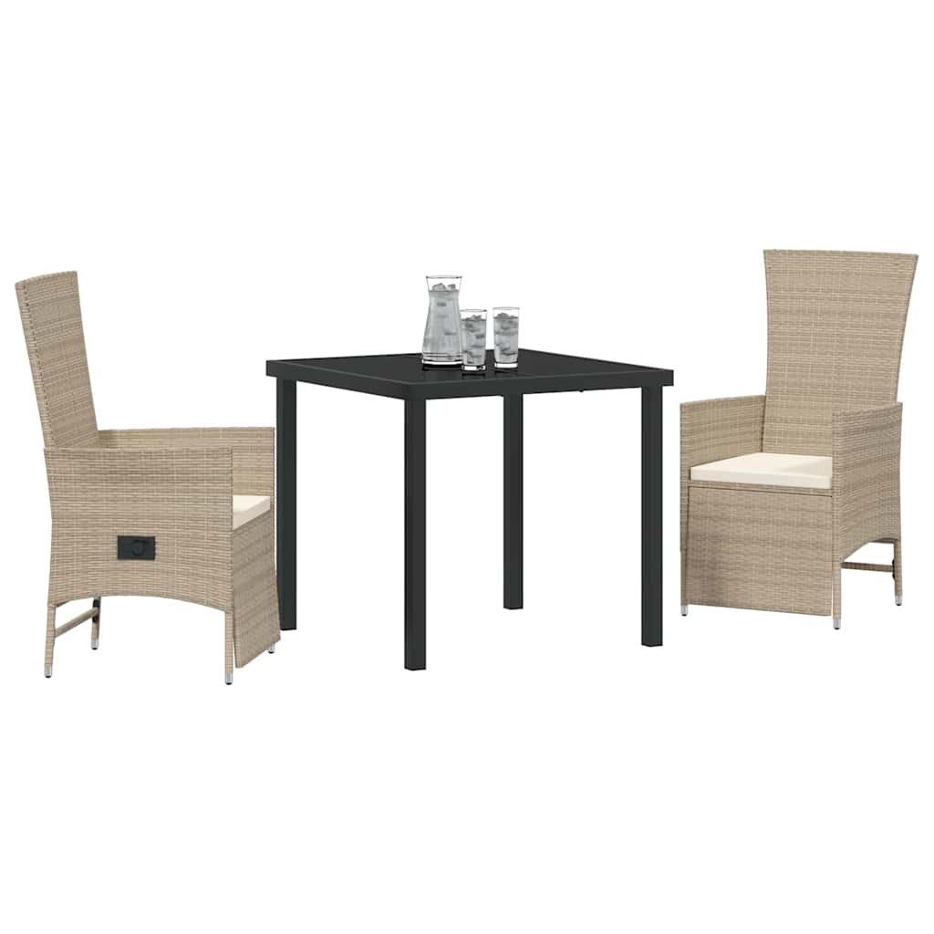 Tuin eettafelset met kussen 3 pcs Beige poly rattan – afbeelding 3