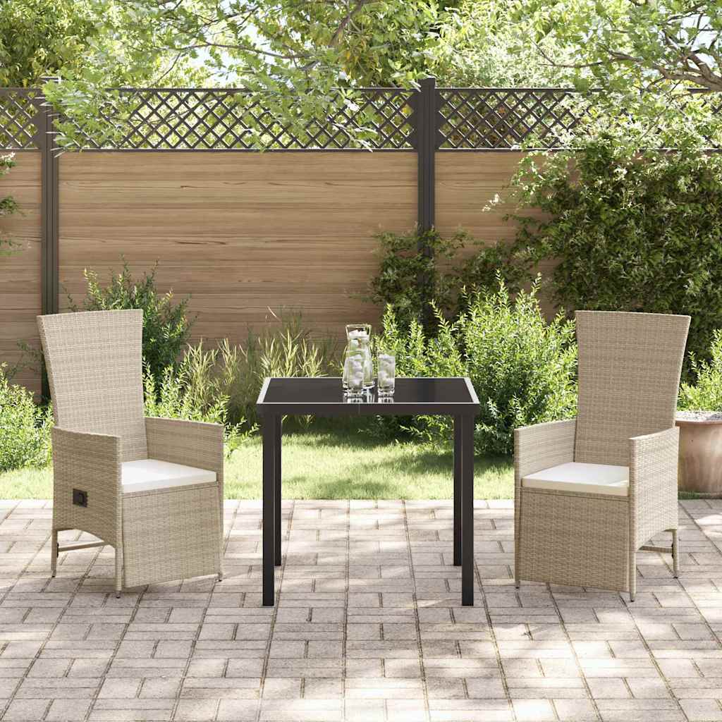 Tuin eettafelset met kussen 3 pcs Beige poly rattan – afbeelding 4