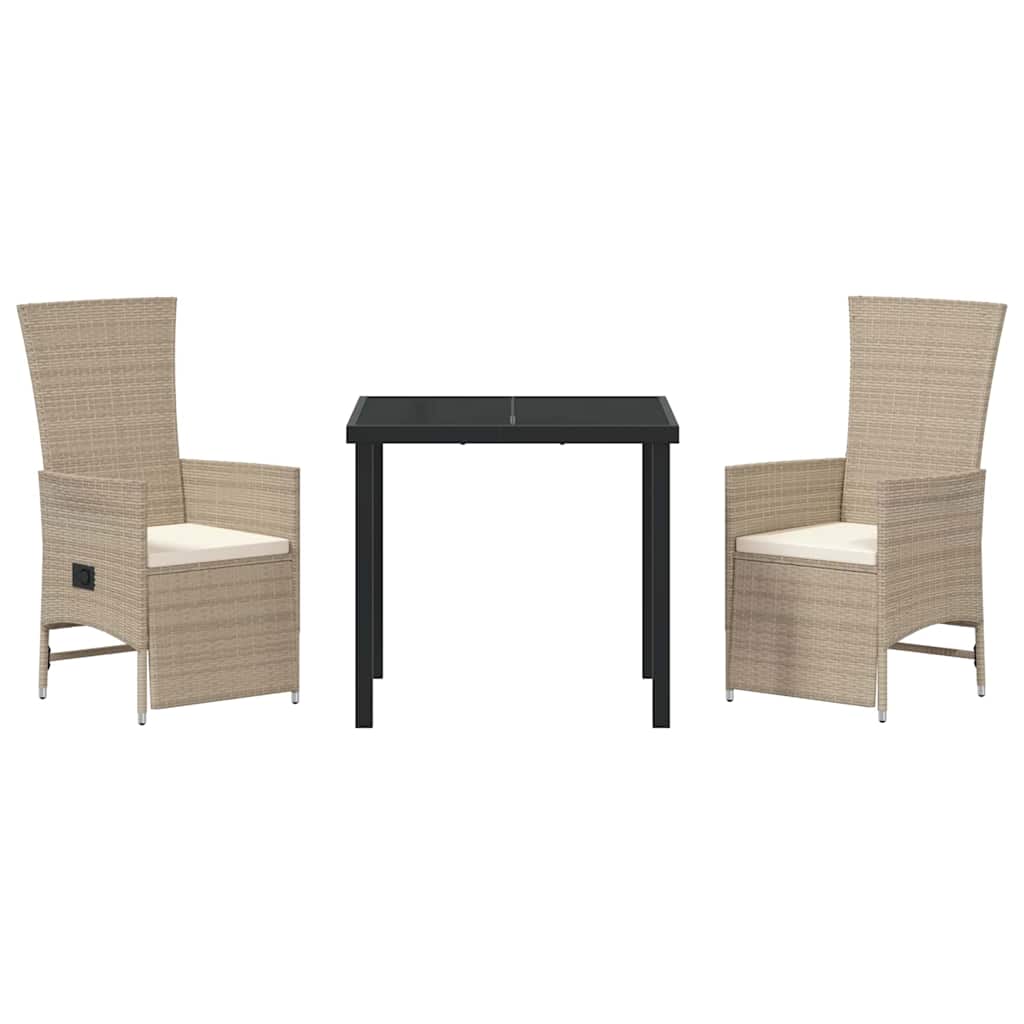 Tuin eettafelset met kussen 3 pcs Beige poly rattan – afbeelding 7