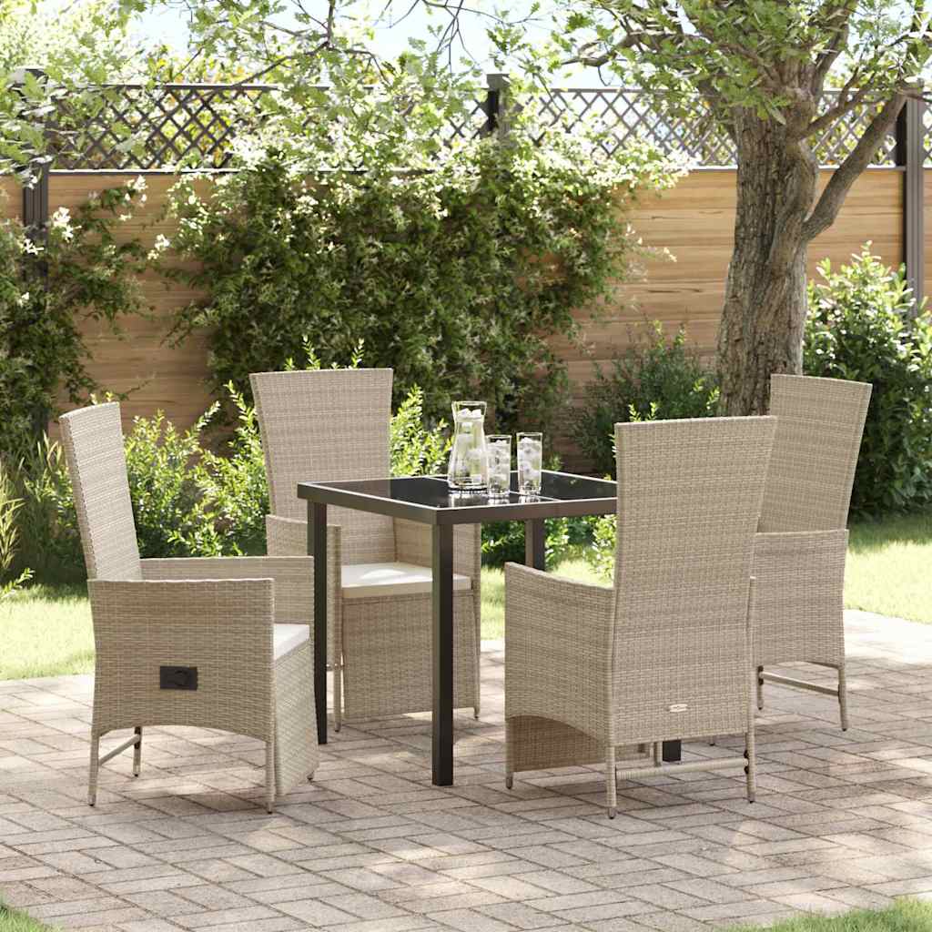 Tuin eettafelset met kussen 5 pcs Beige poly rattan – afbeelding 1
