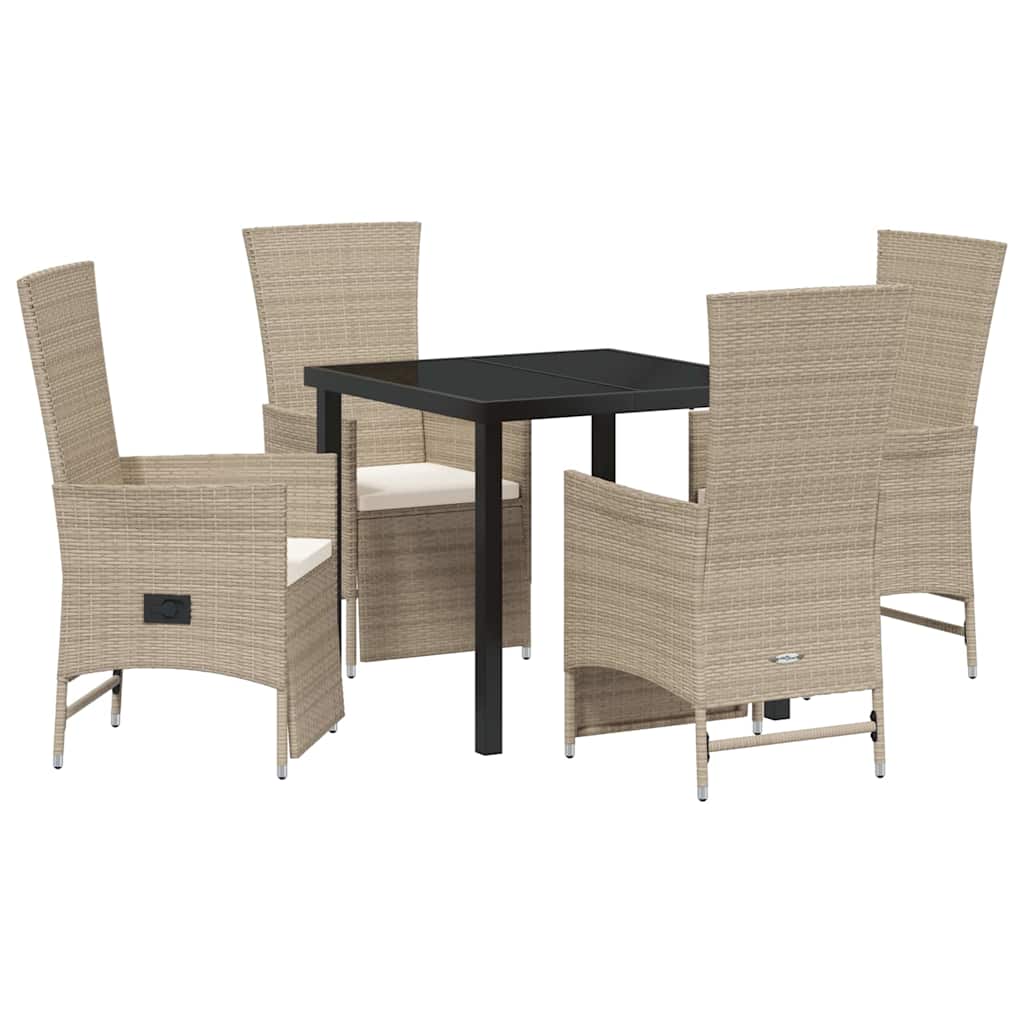 Tuin eettafelset met kussen 5 pcs Beige poly rattan – afbeelding 2