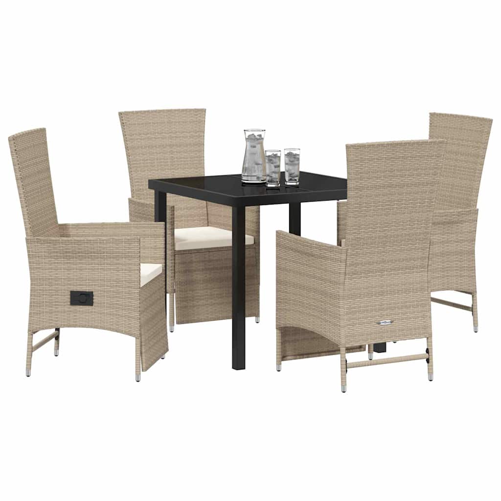 Tuin eettafelset met kussen 5 pcs Beige poly rattan – afbeelding 3