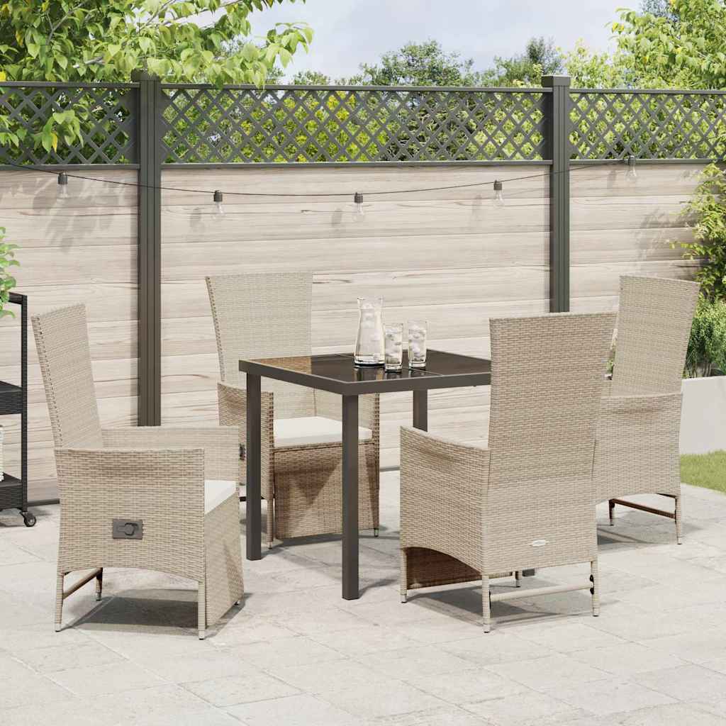 Tuin eettafelset met kussen 5 pcs Beige poly rattan – afbeelding 4