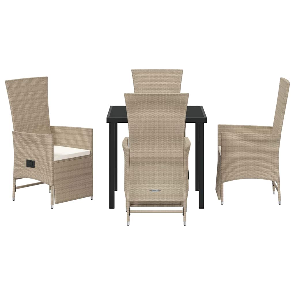 Tuin eettafelset met kussen 5 pcs Beige poly rattan – afbeelding 7