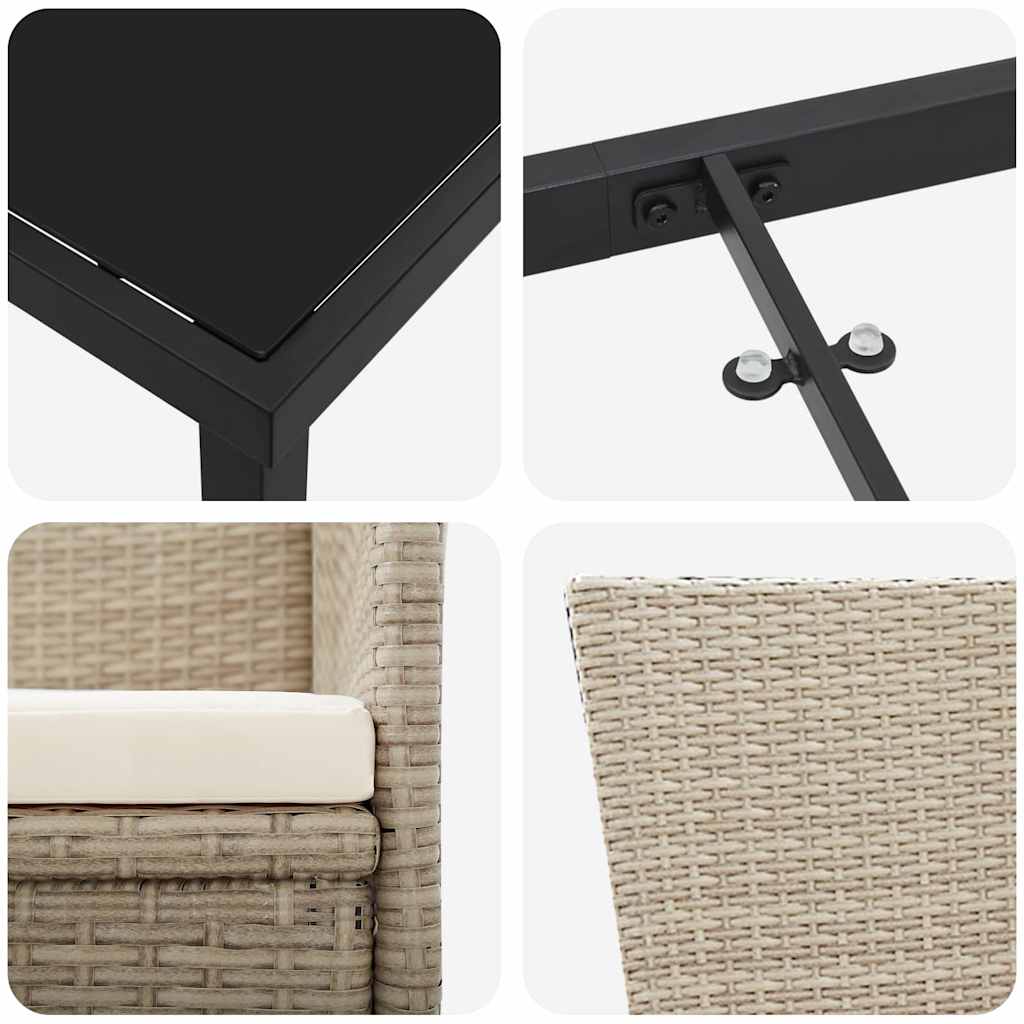 Tuin eettafelset met kussen 5 pcs Beige poly rattan – afbeelding 9