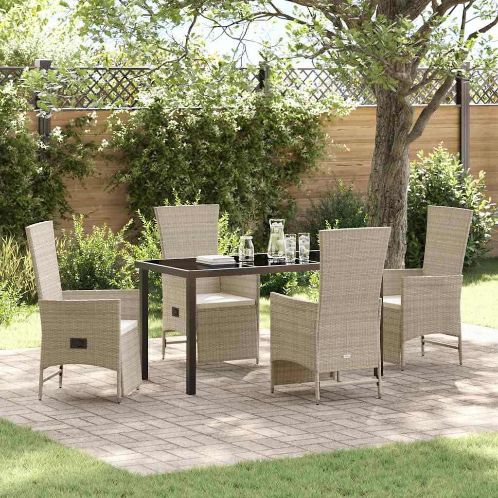Tuin eettafelset met kussen 5 pcs Beige poly rattan – afbeelding 1