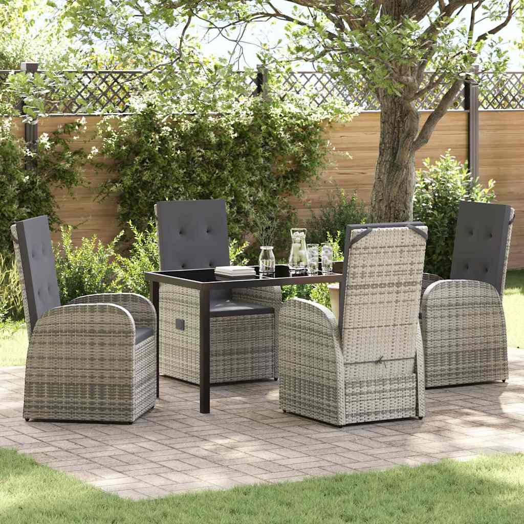 Tuin eettafelset met kussen 5 pcs Grijs poly rattan – afbeelding 1