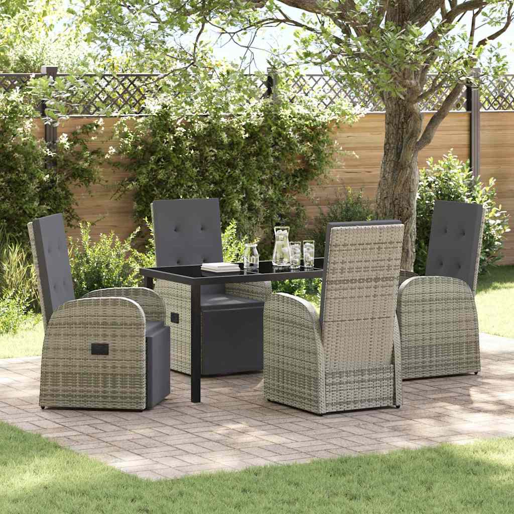 Tuin eettafelset met kussen 5 pcs Grijs poly rattan – afbeelding 1