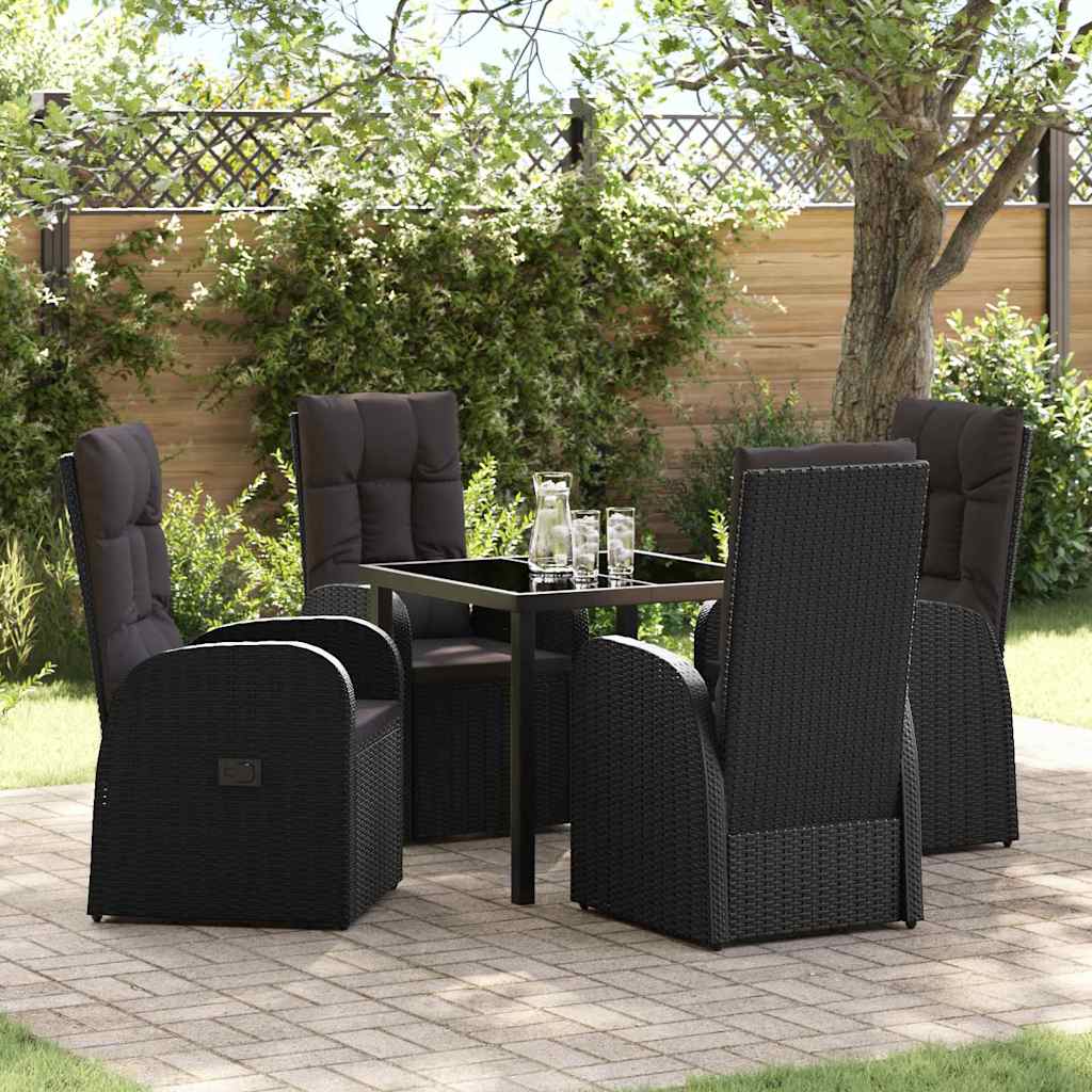 Tuin eettafelset met kussen 5 pcs Zwart poly rattan – afbeelding 1