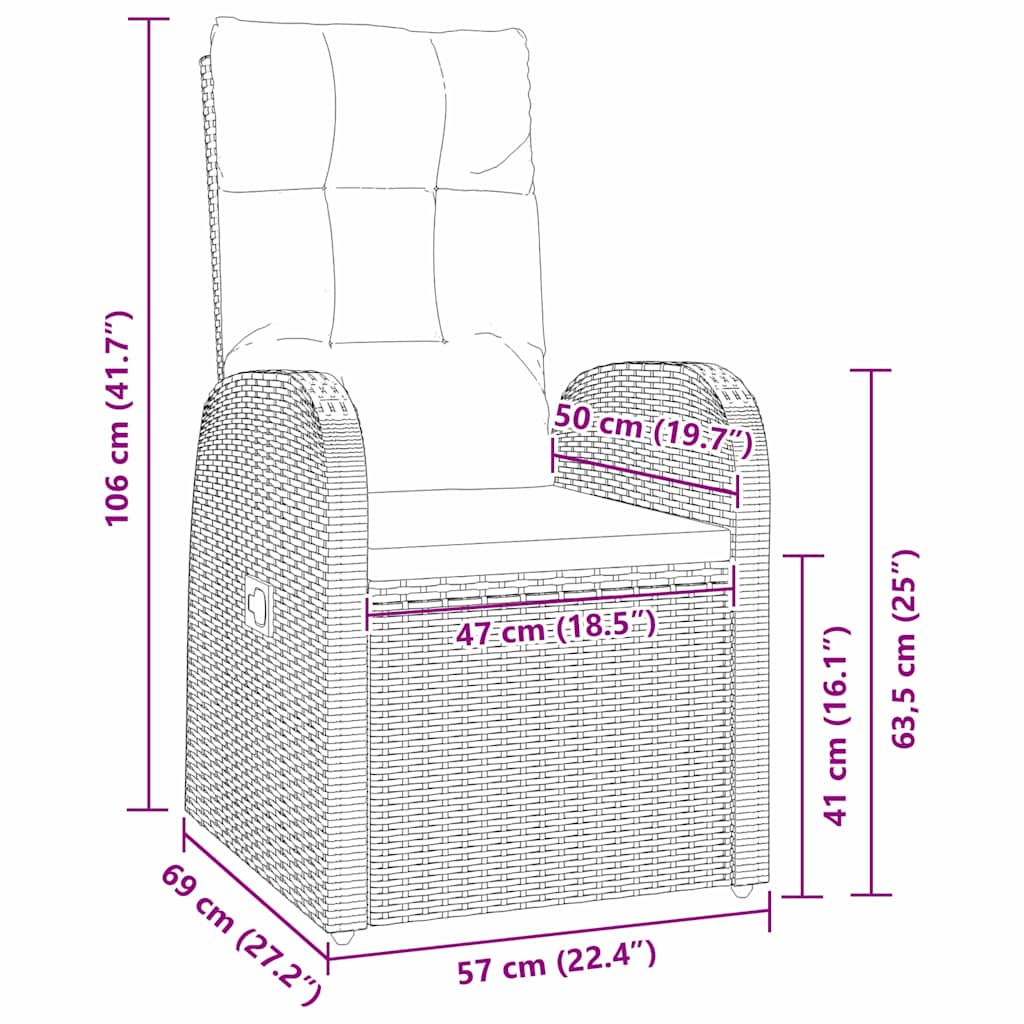 Tuin eettafelset met kussen 7 pcs Zwart poly rattan – afbeelding 10