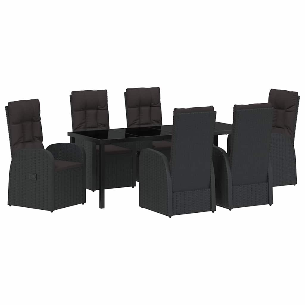 Tuin eettafelset met kussen 7 pcs Zwart poly rattan – afbeelding 2