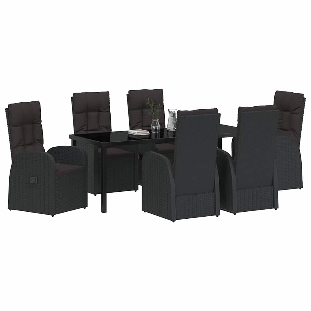 Tuin eettafelset met kussen 7 pcs Zwart poly rattan – afbeelding 3