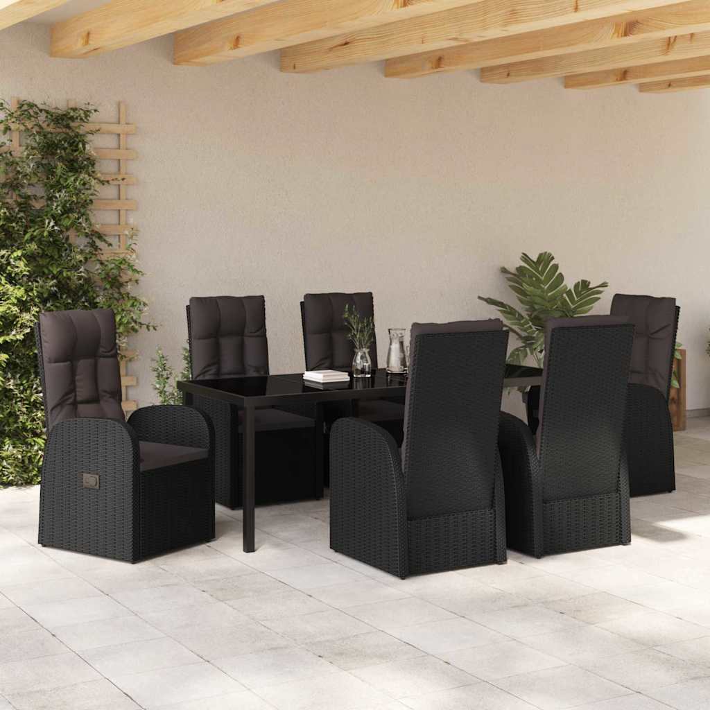 Tuin eettafelset met kussen 7 pcs Zwart poly rattan – afbeelding 4