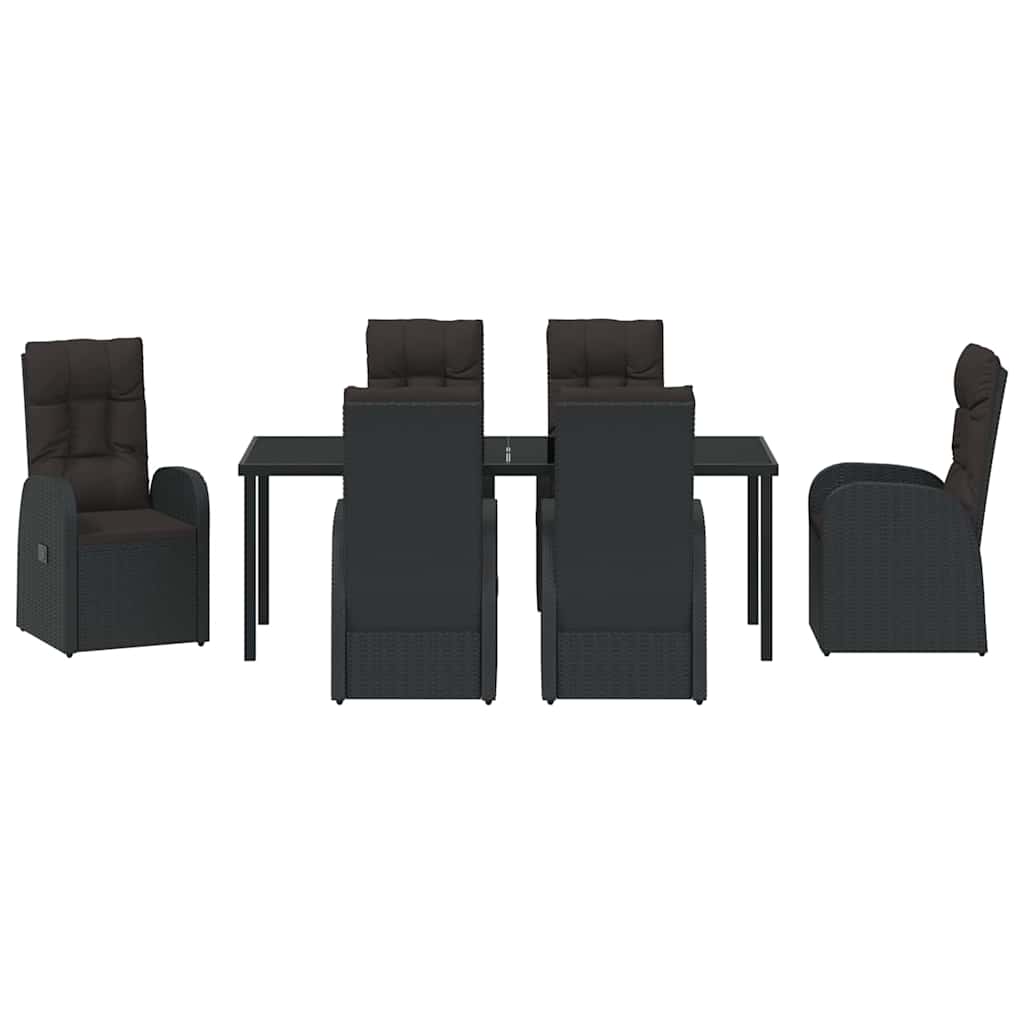 Tuin eettafelset met kussen 7 pcs Zwart poly rattan – afbeelding 7