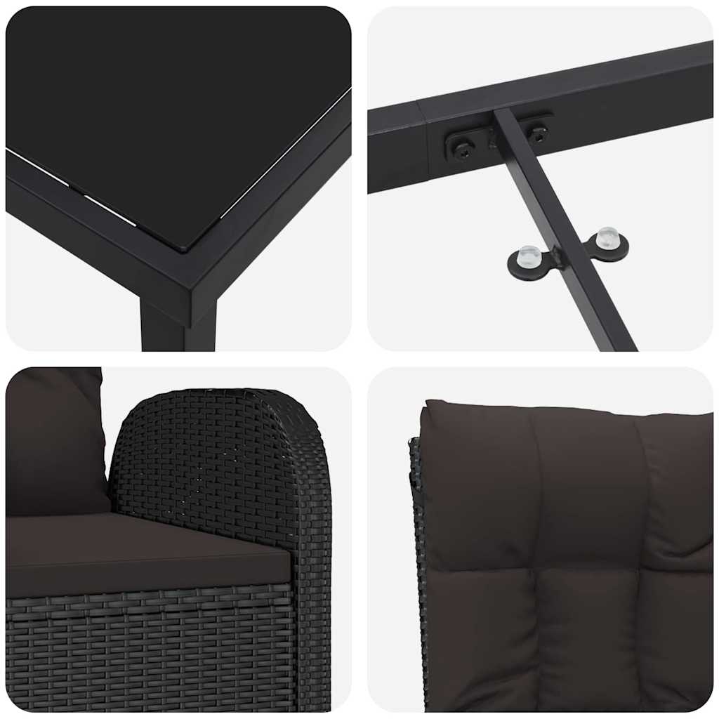 Tuin eettafelset met kussen 7 pcs Zwart poly rattan – afbeelding 9