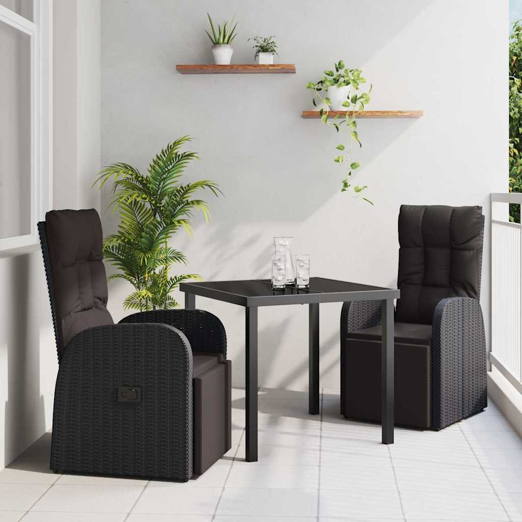 Tuin eettafelset met kussen 3 pcs Zwart poly rattan – afbeelding 1