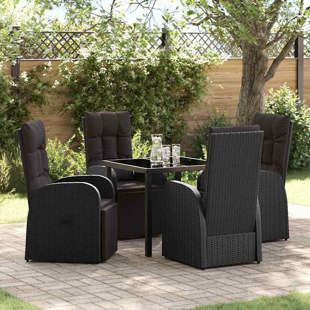 Tuin eettafelset met kussen 5 pcs Zwart poly rattan – afbeelding 1