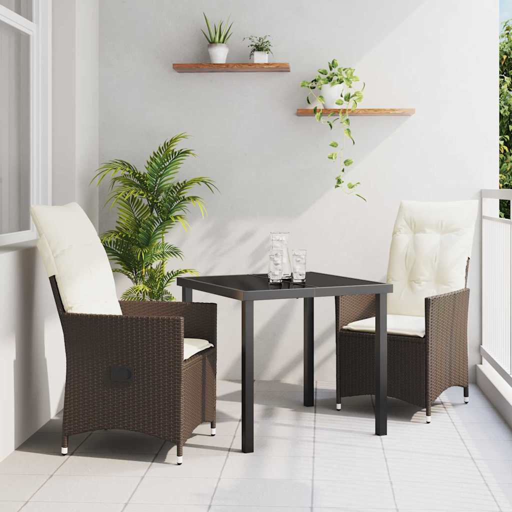 Tuin eettafelset met kussen 3 pcs Bruin poly rattan – afbeelding 1