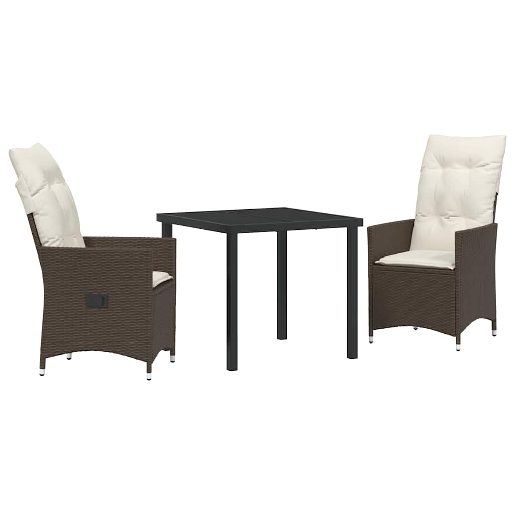 Tuin eettafelset met kussen 3 pcs Bruin poly rattan – afbeelding 2
