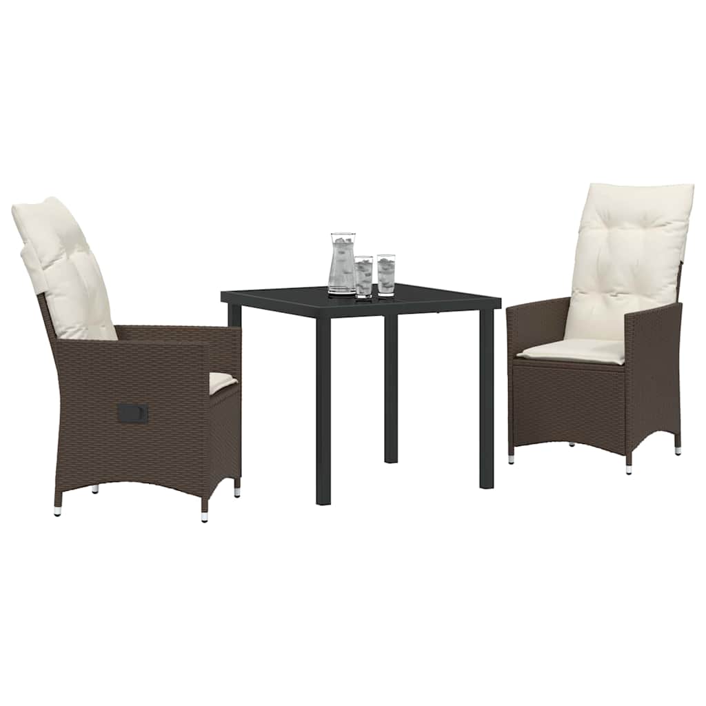 Tuin eettafelset met kussen 3 pcs Bruin poly rattan – afbeelding 3