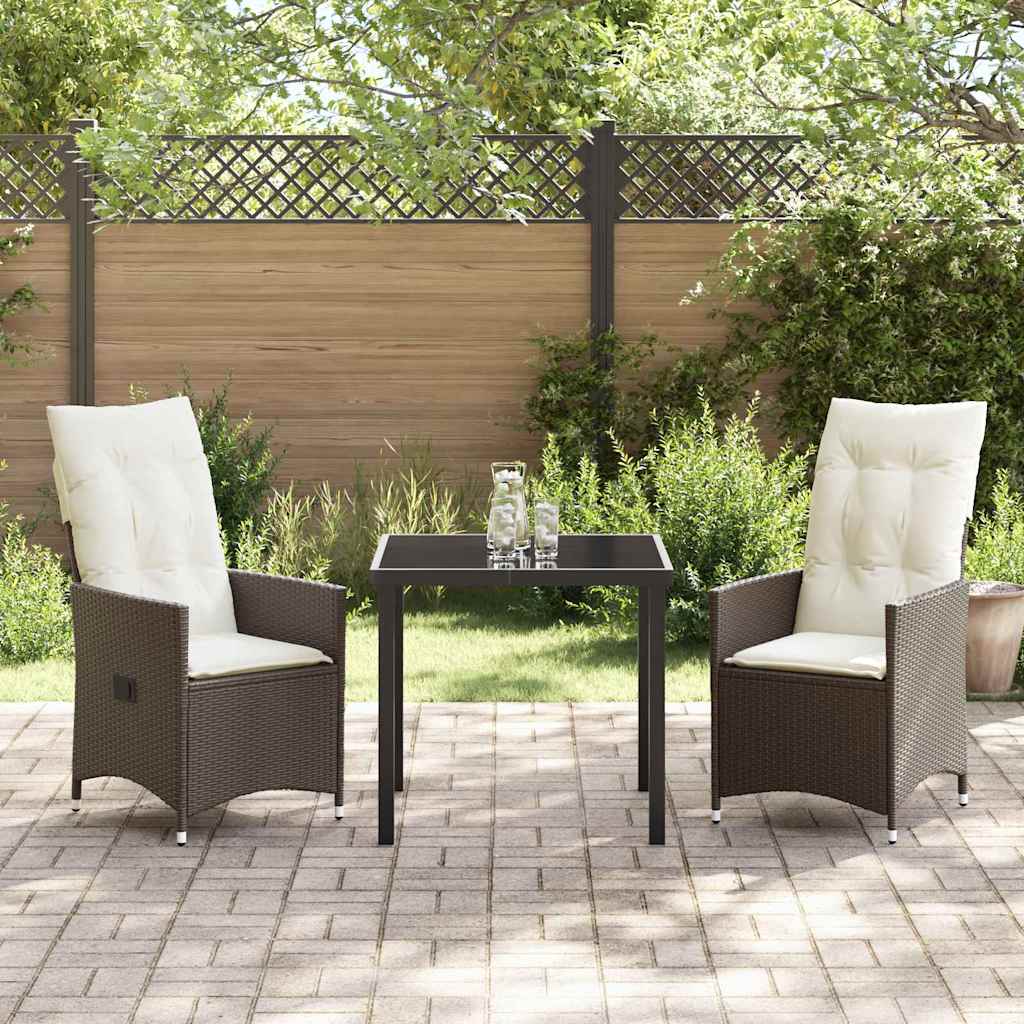 Tuin eettafelset met kussen 3 pcs Bruin poly rattan – afbeelding 4