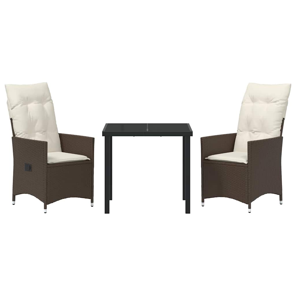 Tuin eettafelset met kussen 3 pcs Bruin poly rattan – afbeelding 7